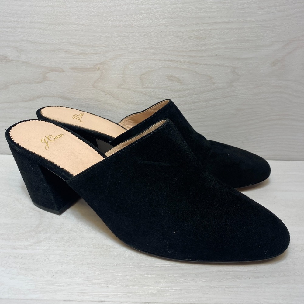 J.Crew Mule Sandals Women's Size 9 Black Suede Leather Block Heel Slip On Party